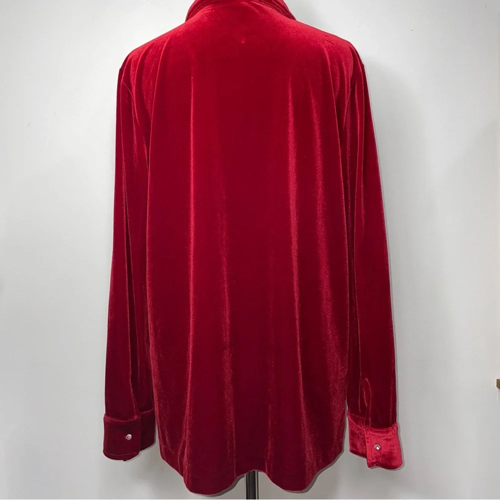 Jones New York Red Velvet Jeweled Rhinestones Buttons Shirt XL Holiday - Picture 4 of 15
